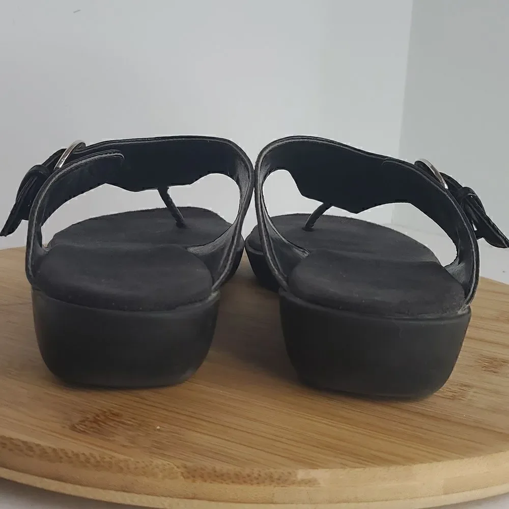 Aerosoles Women's Black Platform Sandal T Strap Toe Post Size 9W - Picture 5 of 10